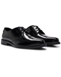 HUGO - Leather Derby Shoes With Stacked Logo Detail - Lyst