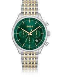 BOSS - Green-dial Chronograph Watch With Two-tone Link Bracelet Men's Watches - Lyst