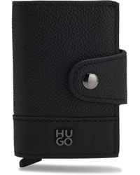 HUGO - Grained-Leather Card Holder With Stacked Logo Trim - Lyst