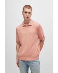 BOSS - Short-sleeved Polo Sweater With Embroidered Logo - Lyst