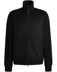 BOSS - Equestrian Faux-Suede Jacket With Knitted Trims - Lyst
