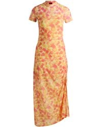 HUGO - Bedrucktes Kleid Aus Mesh Mit Geraffter Seite - Lyst