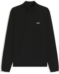 BOSS - Katoenen Trui Met Ritskraag En Logoprint - Lyst