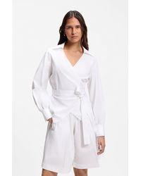 BOSS - Regular-Fit Blouse With Wrap Front - Lyst