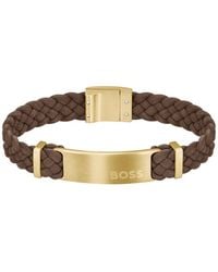 BOSS - Suede Braided Cuff With Logo Plate - Lyst