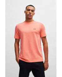 BOSS - Stretch-cotton Regular-fit T-shirt With Contrast Logo - Lyst