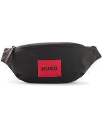 HUGO Belt Bag In Recycled Nylon With Red Logo Label - Black