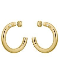 BOSS - Tone Hoop Earrings With Logo Detail - Lyst