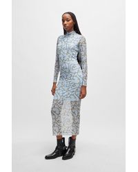 HUGO - Stretch-mesh Dress With Seasonal Chain Print - Lyst