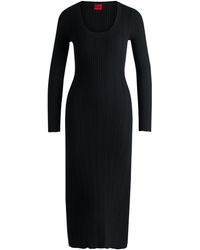 HUGO - Slim-fit Midi-length Dress With Irregular Ribbed Structure - Lyst