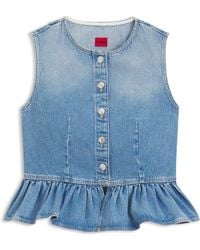 HUGO - Blusa Regular Fit Sin Mangas En Denim Con Péplum En El Dobladillo - Lyst