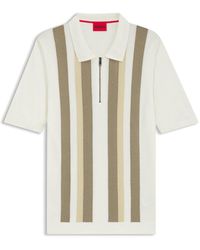 HUGO - Zip-Neck Knit Polo Sweater With Vertical Stripes - Lyst