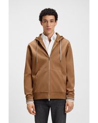 BOSS - Cotton-Blend Zip-Up Hoodie With Patterned Drawcords - Lyst