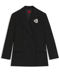 HUGO - Oversized-Fit Blazer With Rhinestone Lapel Brooch - Lyst