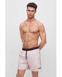 BOSS - Contrast-logo Swim Shorts In Recycled Material - Lyst