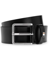BOSS - Italian-leather Belt With Signature-stripe Keeper Trim - Lyst