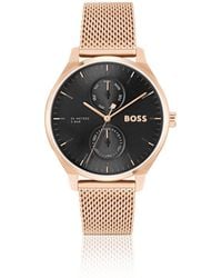 BOSS - Dial Watch With Carnation--Tone Mesh Bracelet - Lyst