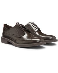 HUGO - Leather Derby Shoes With Brogue Details - Lyst