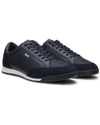 BOSS - Suede-Trim Trainers With Ribbed Sole - Lyst