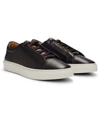 BOSS - Gary Burnished-Leather Trainers With Hidden Laces - Lyst