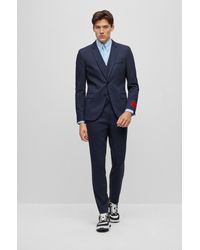 HUGO Extra-slim-fit Three-piece Suit In Patterned Cloth - Blue