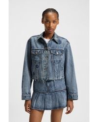 HUGO - Relaxed-Fit Denim Jacket With Embroidered Motifs - Lyst