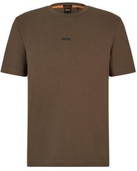 BOSS by HUGO BOSS Relaxed-fit T-shirt Van Stretchkatoen Met Logoprint - Bruin