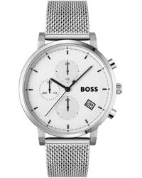 BOSS - White-dial Chronograph Watch With Mesh Bracelet - Lyst