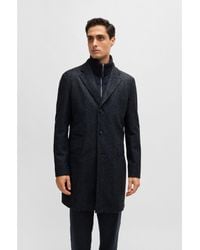 BOSS - Herringbone Slim-Fit Coat With Detachable Zip-Up Inner - Lyst