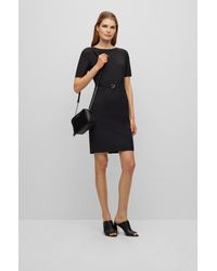 BOSS - Virgin-wool Slim-fit Dress With Belt Detail - Lyst