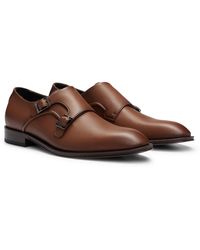 BOSS - Double-monk Shoes In Smooth Leather With Metal Buckles - Lyst