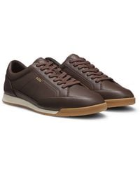 BOSS - Leather Trainers With Foil Logo - Lyst