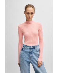 BOSS - Wool-blend Slim-fit Sweater With Side Slits - Lyst