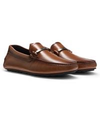 BOSS - Leather Loafers With Branded Hardware - Lyst