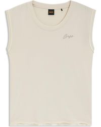 BOSS - Cotton-Jersey Top With Crystal Logo - Lyst