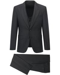 BOSS by HUGO BOSS Slim-fit Three-piece Suit In Checked Virgin Wool - Black