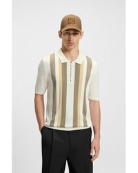 HUGO - Zip-Neck Knit Polo Sweater With Vertical Stripes - Lyst