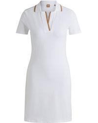 BOSS - T-Shirt-Kleid aus elastischem Baumwoll-Piqué mit Logo - Lyst