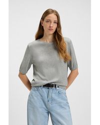 BOSS - Short-Sleeved Knit Sweater With Openwork Stitching - Lyst