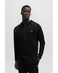 BOSS - Stretch-cotton Zip-up Hoodie With Embroidered Logo - Lyst