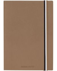 BOSS - Carnet A5 En Similicuir Camel Avec Élastique À Rayures Emblématiques - Lyst