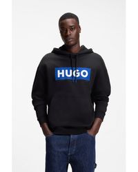 HUGO - Cotton-Terry Hoodie With Rectangle Logo Print - Lyst