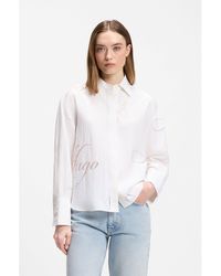 HUGO - Oversized-Fit Blouse With Burnout Logo Print - Lyst