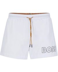 BOSS by HUGO BOSS Quick-drying Swim Shorts With Outline Logo - White