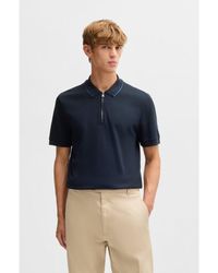 BOSS - Structured-Cotton Polo Shirt With Zip Placket - Lyst