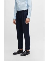 BOSS - Relaxed-fit Trousers In Herringbone Virgin Wool And Linen - Lyst
