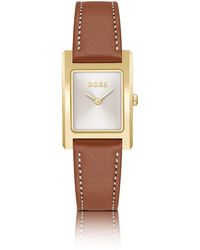 BOSS - Leather-strap Watch With Brushed Silver-white Dial - Lyst