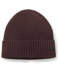 BOSS - Rib-Knit Virgin-Wool Beanie With Logo Plaque - Lyst