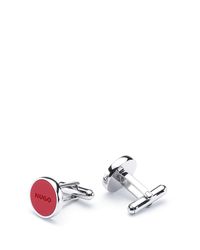 HUGO Round Cufflinks With Enamel Core And Engraved Logo - Red