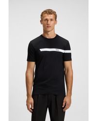 BOSS - Stretch-Cotton T-Shirt With Stripe And Logo - Lyst